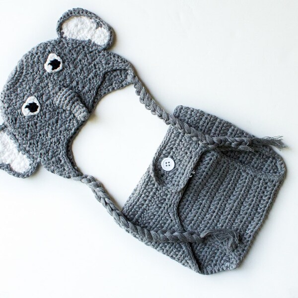 Baby elephant hat and diaper cover,  Newborn elephant costume, Baby boy or girl elephant outfit, baby shower gift,