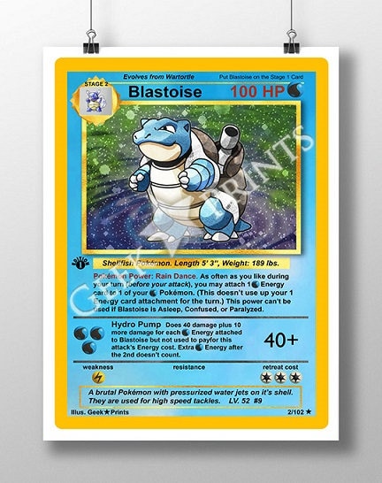Kanto Starter Print *blastoise* Water Monster Final Evolution Base