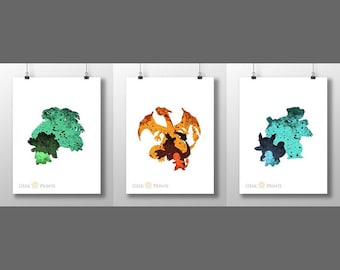 Kanto Starter Monsters Evolution Print Set