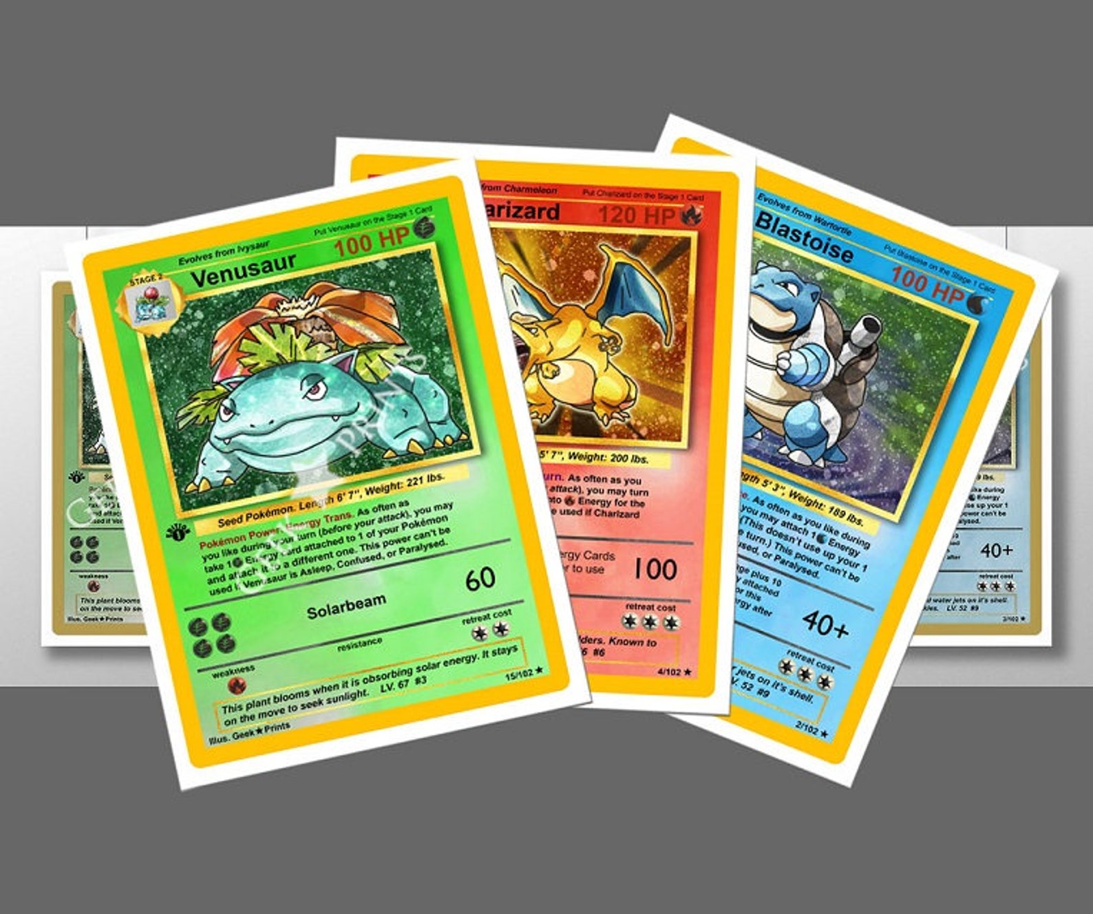 Kanto Starter Final Evolutions Base Set 1 Cards A4 or A5 PRINT Etsy