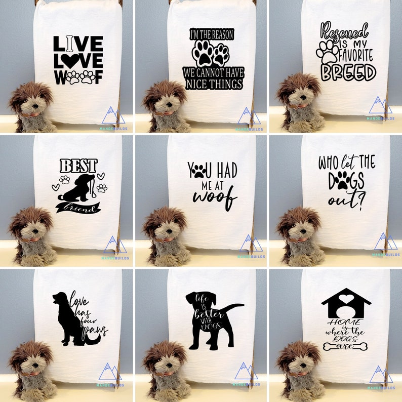 Funny Tea Towels/ Handmade Kitchen Towels/ Rustic Chic Decor/ Farmhouse Decor/ Funny Gifts For Dog Moms & Dads/ Who Let The Dogs Out image 1