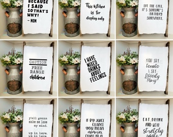 Funny Tea Towels/ Handmade Kitchen Towels/ Rustic Chic Decor/ Farmhouse Decor/ Funny Gifts/ Wine Doesn't Ask Questions Wine Understands