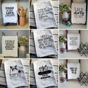 Torchons rigolos/ Torchons de cuisine faits main/ Décoration rustique chic/ Décoration de ferme/ Cadeaux rigolos/ La nourriture est ma langue d'amour