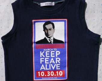 Stephen Colbert keep fear alive boy girl baby shirt navy 3T OOAK Remixed/Upcycled