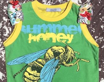 Indigo Girls Summer Honey flutter slv muscle girl baby shirt green 2T OOAK Remixed/Upcycled