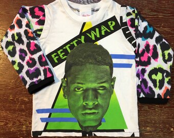 Fetty Wap girl boy kids white shirt long sleeve 3T OOAK Remixed/Upcycled