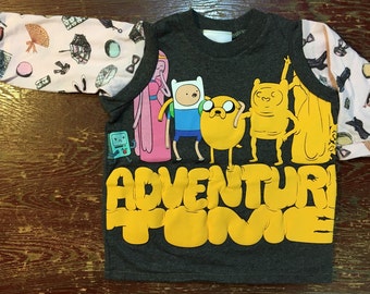 Adventure Time girl boy baby long sleeve tshirt grey 3- 6 months OOAK Remixed/Upcycled