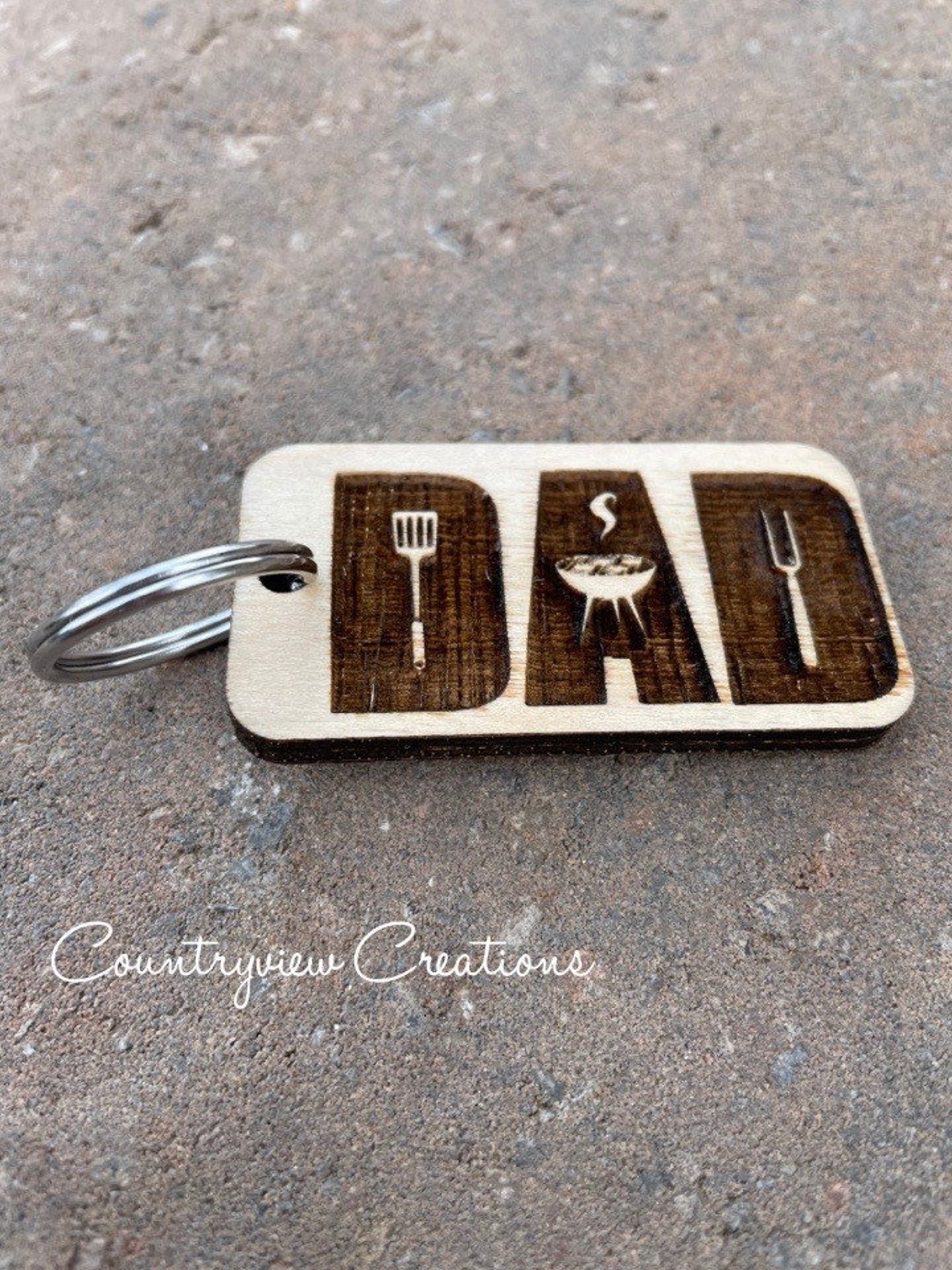 Father's Day keychain.Wooden engraved gift.Gift for Etsy