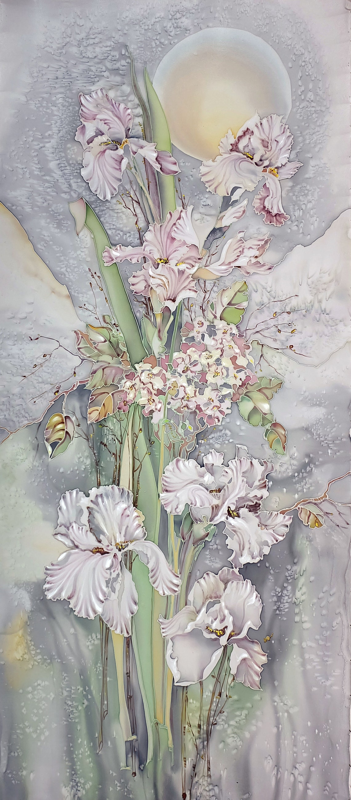Hand Painted Silk batik irises moonlight art on silk. Batik Etsy