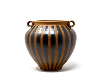 Black Striped Vase/Jar with Handles