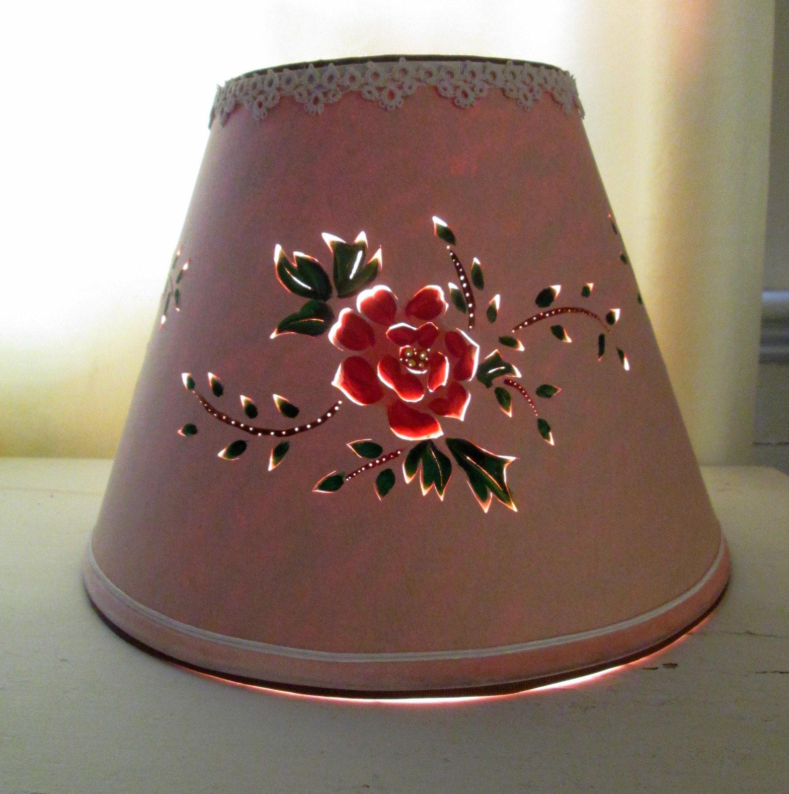 Cut&pierced Handpainted Lampshade. Pretty Florals in Bright - Etsy