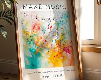 Sing And Make Music Print Scripture Wall Art Modern Abstract Christian Music Poster, Ephesians 5 19 Bible Verse Christian Music Teacher Gift