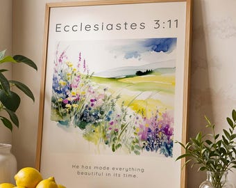 He Has Made Everything Beautiful Meadow Bible Verse Wall Art, Ecclesiastes 3 11 Modern Scripture Print, Christian Shops, Biblical Gift Girls