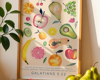 Fruit of the Spirit Print Galatians 5 22, Modern Scripture Art, Watercolour Bible Quote Prints, Christian Quotes, Nursery Bible Wall Art