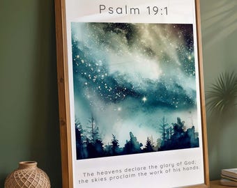 The Heavens Declare the Glory of God Print, Psalm 19 1 Wall Art, Beautiful Sky Bible Verse, Bible Quotes About Skies, Modern Christian Decor
