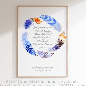 Ordination Gift, Isaiah 6 8, Biblical Wall Art, Scripture Wall Decor, Personalized Bible Verse Poster, Custom Pastor Gifts, Catholic, Deacon
