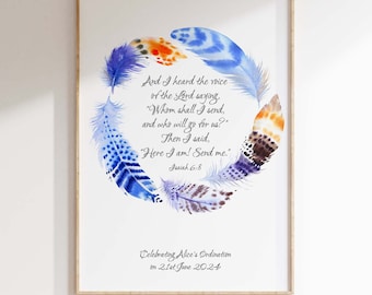 Ordination Gift, Isaiah 6 8, Biblical Wall Art, Scripture Wall Decor, Personalized Bible Verse Poster, Custom Pastor Gifts, Catholic, Deacon