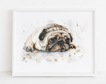 Pug Art Dog Print, Dog Painting Prints Dog Lover Gift for Dog Lover, Pug Print Watercolor Dog Decor, Pug Lover Gift Dog Wall Decor Pug Gifts