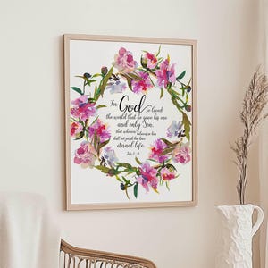 For God So Loved the World Wall Art Print, John 3 16 Scripture Wall Art, Bible Verse Picture, Bible Poster, Christian Posters, Biblical Art