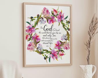 Impresión de arte mural "Porque de tal manera amó Dios al mundo", versículo bíblico de Juan 3:16, imagen de versículo bíblico, póster bíblico, pósteres cristianos, arte bíblico