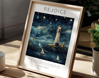 Let the Heavens Rejoice Modern Ocean Bible Verse Print, Psalm 96 Wall Art Printed, Faith Art Christian Shops, Seascape Scripture Home Decor