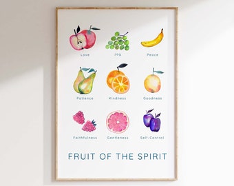 Fruit of the Spirit Wall Art, Galatians 5 22 Modern Christian Kitchen Art Print, Watercolor Bible Verse Poster Gift, Trendy Scripture Gifts