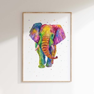 Rainbow Elephant Wall Art Elephant Poster, Watercolor Elephant Print, Rainbow Decor, Colourful Wall Art Elephant Gifts, Safari Animal Prints