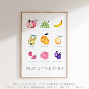 Frucht des Geistes Wandkunst, Galater 5 22 Moderne christliche Küchenkunst Druck, Aquarell Bibel Vers Poster Geschenk, trendige Schriftgeschenke