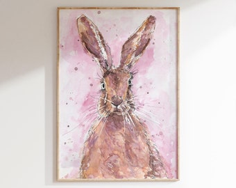 Rabbit Print, Rabbit Lover Gift, Watercolor Hare Print, Rabbit Art Print, Hare Pictures, Rabbit Decor, Hare Watercolour, Hare Painting Print
