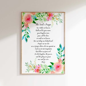 The Lords Prayer Wall Art, The Lord&#39;s Prayer Poster, Religious Art, Christian Home Decor, Nursery Scripture Prints, Floral Bible Verse Print