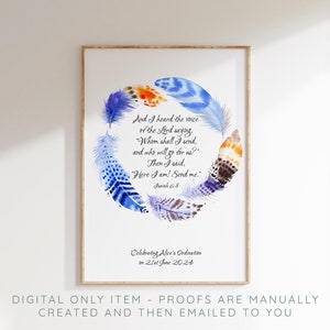 Custom Ordination Gift for Deacon Pastor Priest, Printable Personalised Ordination Gifts Men Women, Isaiah 6 8 Digital Wall Art Present Idea