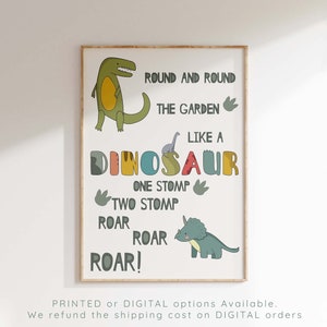 Dinosaur Nursery Art, Nursery Rhyme Prints, Dinosaur Print, Gift for Godson, Baby Boy Nursery Decor, New Baby Gifts, Dinosaur Wall Art Boys