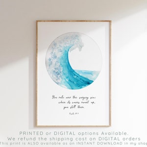 Bible Verse Ocean Watercolor Ocean Print, Encouraging Bible Verse Print, Psalm 89 Scripture Wall Art, Scripture Home Decor, Christian Quote