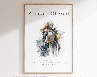 Armour of God Print, Ephesians 6 11 Modern Scripture Poster Christian Gifts for Women, Bible Verse Wall Art for Teen Girls Room, Faith Gift