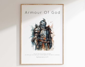 Armour of God Wall Art, Ephesians 6 Christian Warrior Print Full Armor of God Poster, Scripture Bible Verse for Men Christian Gifts for Boys