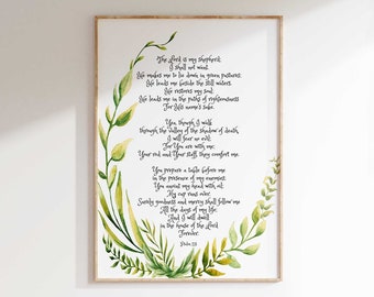 Psalm 23 Print, Scripture Art Print, Christian Posters, Scripture Art Housewarming Gift for Christian Housewarming, Bible Typography Print