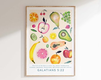 Fruit of the Spirit Print Galatians 5 22, Modern Scripture Art, Watercolour Bible Quote Prints, Christian Quotes, Nursery Bible Wall Art