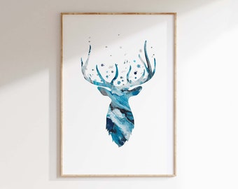 Stag Pictures, Stag Print, Deer Print, Stag Wall Art, Stag Picture, Deer Head Print, Stag Head, Deer Prints, Stag Painting, Boyfriend Gift