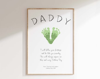 1st Fathers Day Gift from Baby Footprint Art, First Fathers Day Gift from Kids, New Dad Gift, Daddy Gifts, Birthday Dad, Handprint Keepsake