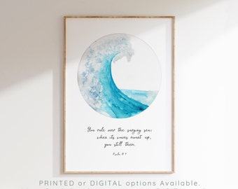 Bible Verse Ocean Watercolor Ocean Print, Encouraging Bible Verse Print, Psalm 89 Scripture Wall Art, Scripture Home Decor, Christian Quote