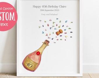 40th Birthday Gifts for Women from Friend Group, 40th Birthday Party Decorations / Props / Fingerprint Guest Book Alternative, Party Decor
