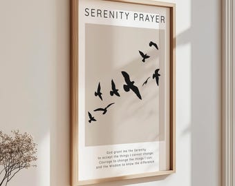 Serenity Prayer Printable Wall Art, 50x70cm, God Grant Me The Serenity Digital Print Recovery Gift, Neutral Beige Sobriety Poster Home Decor
