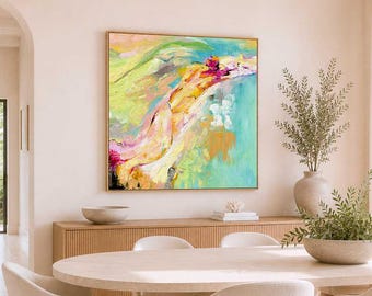 Extra Large Wall Art Abstract Painting Print, Colourful Wall Art Modern Living Room Wall Decor, Contemporary Art Tropical Summer Decor