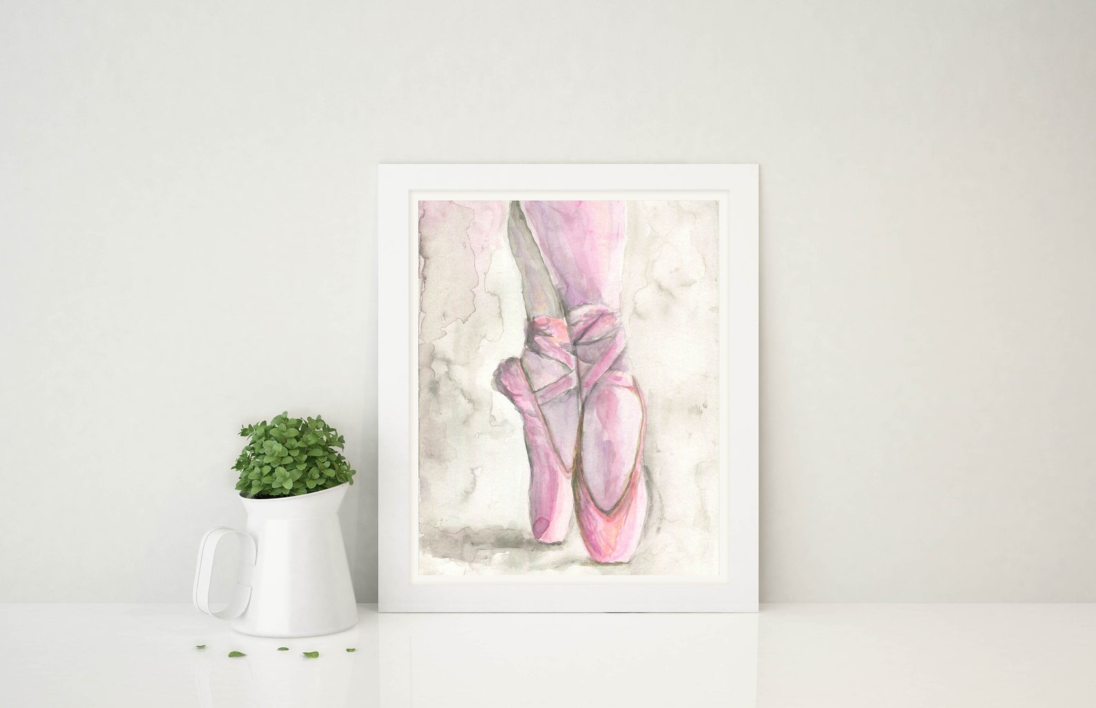 pointe shoe art, ballet watercolor art, pointe shoes print, ballet watercolor painting, ballet slippers art, pink ballet shoes p