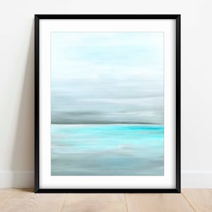 Turquoise and teal abstract ocean wall art, a soothing addition to bathrooms, perfect for gifting nature lovers.
Aqua abstract seascape print, Still Sea, a bold and elegant statement for offices, great for celebrating special occasions.