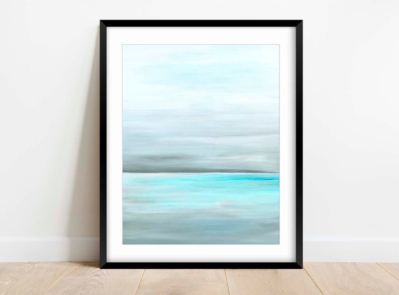 Turquoise and teal abstract ocean wall art, a soothing addition to bathrooms, perfect for gifting nature lovers.
Aqua abstract seascape print, Still Sea, a bold and elegant statement for offices, great for celebrating special occasions.