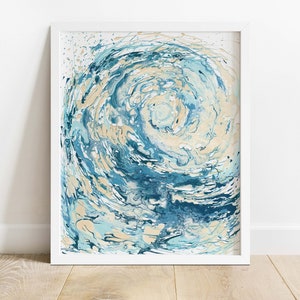 Vibrant wave art print in blues, ideal as a unique birthday gift and a striking addition to a coastal-inspired gallery wall.