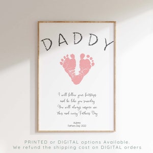 1st Fathers Day Gift from Baby Footprint Art, First Fathers Day Gift from Kids, New Dad Gift, Daddy Gifts, Birthday Dad, Handprint Keepsake image 3