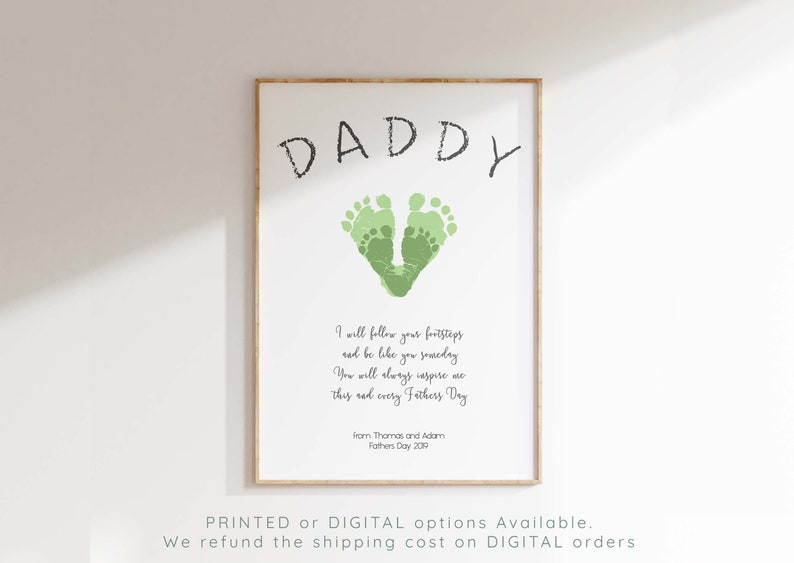 1st Fathers Day Gift from Baby Footprint Art, First Fathers Day Gift from Kids, New Dad Gift, Daddy Gifts, Birthday Dad, Handprint Keepsake image 1