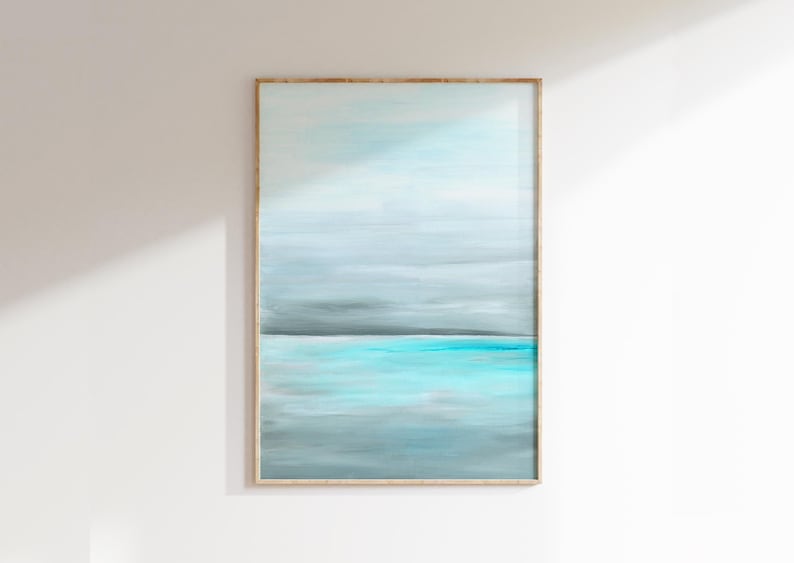 Abstract aqua sea-inspired artwork, Still Sea, a timeless statement for gallery walls, perfect as a birthday gift.
Turquoise and teal seascape print, a relaxing addition to bedrooms, ideal for lovers of serene abstract art.